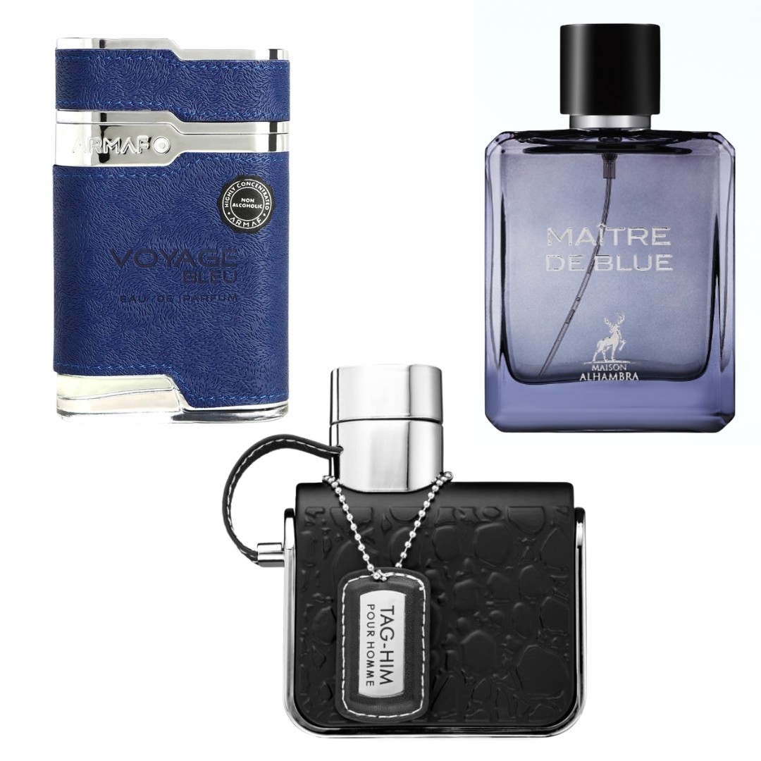 Decant Sample Feel of blue de channel pack Maison Alhambra Blue De Chance Armaf Tag Him And Armaf Voyage Bleu EDP 10mlX3