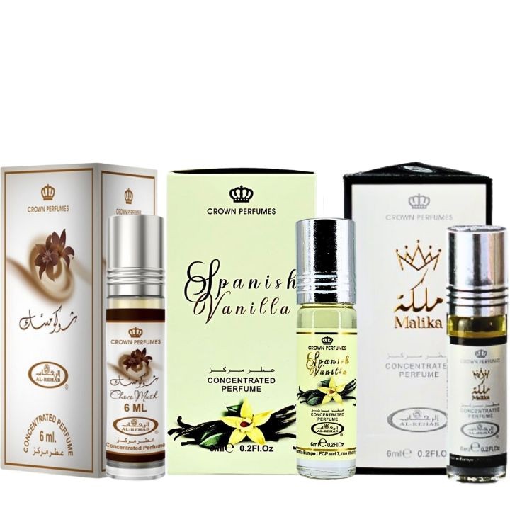 Al Rehab Concentrated Oil Pack ( Choco Musk, Spanish Vanilla and Malika ) 6mlX3