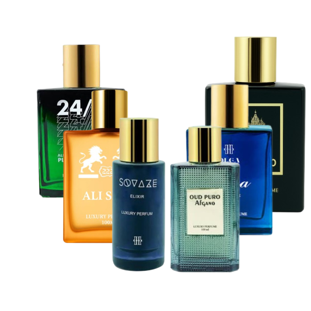 Decant/Sample Olga Pack ( Sovaze Elixir,Oud Puro Afgano,Ali Sher,Aqua Intense,All Day Players,Red Tobacco ) EDP 10mlX6