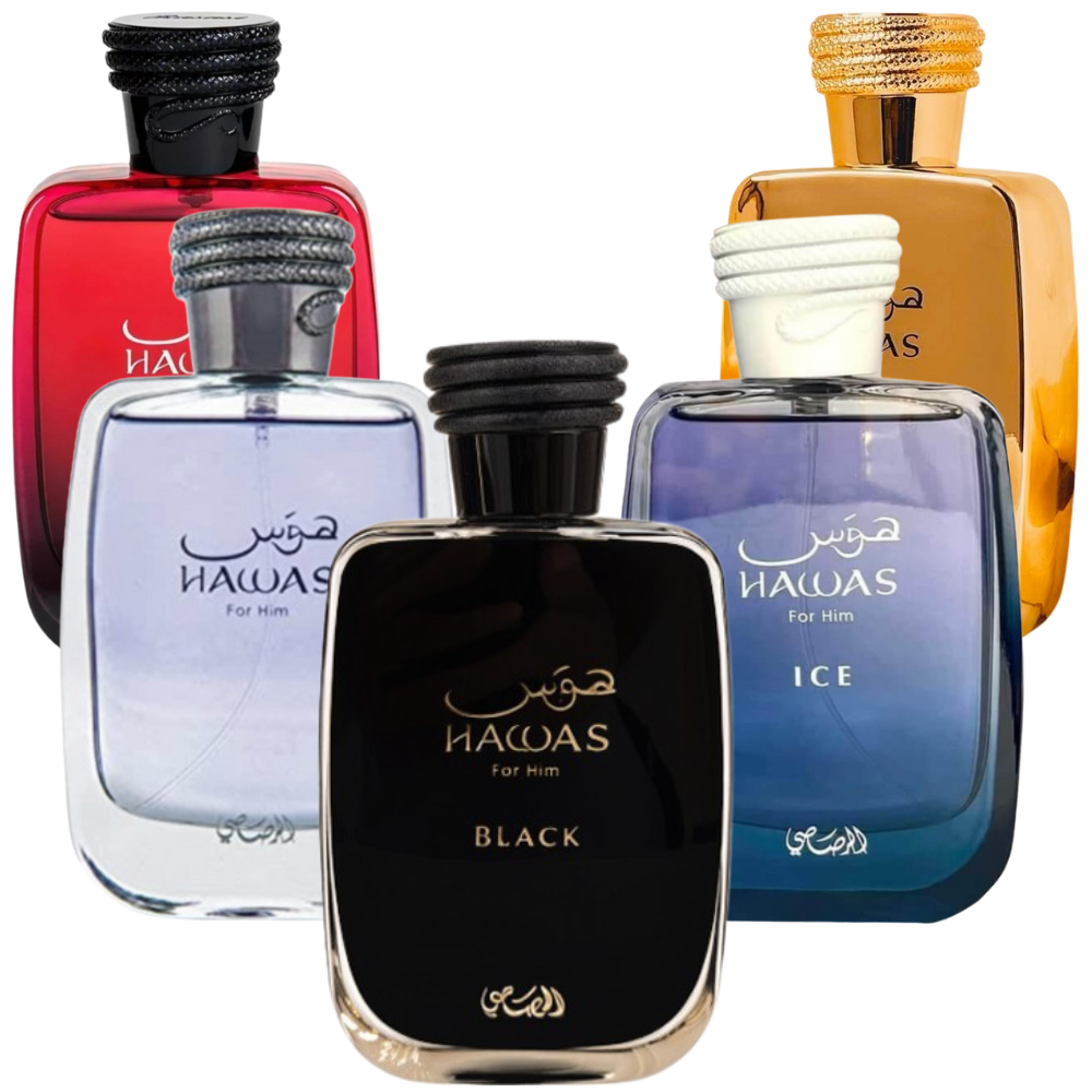 Decant/Sample All Hawas Series Pack Hawas Ice, Hawas Black,  Hawas elixir, Hawas Fire, Hawas for him 10mlX5
